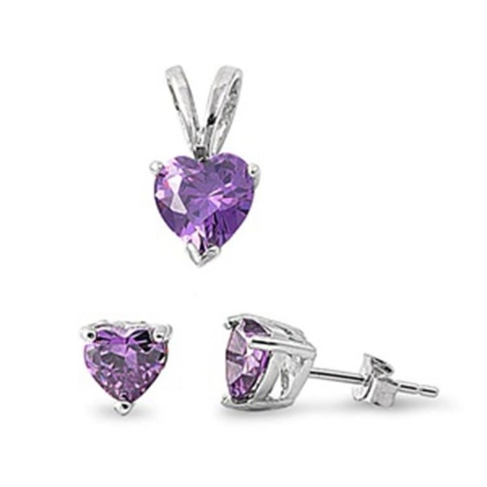 Sterling Silver Heart-Shaped Amethyst Earrings